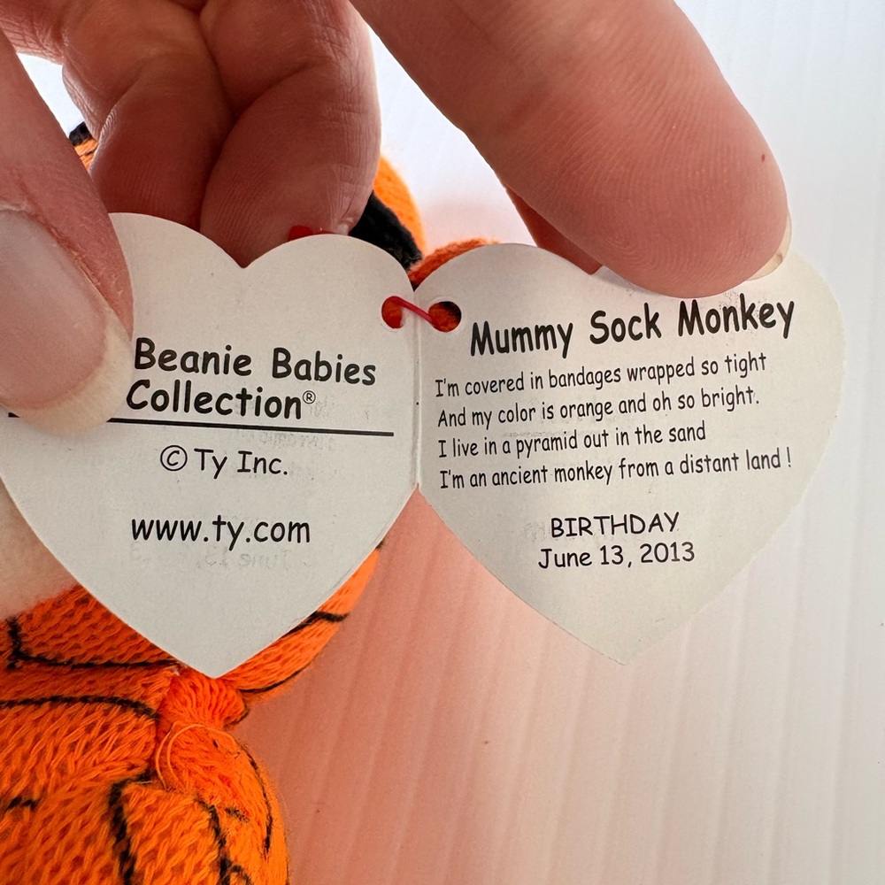 Ty Beanie Babies Mummy Sock Monkey Orange & Cream Plush Birthday June 13, 2013 - Picture 5 of 6